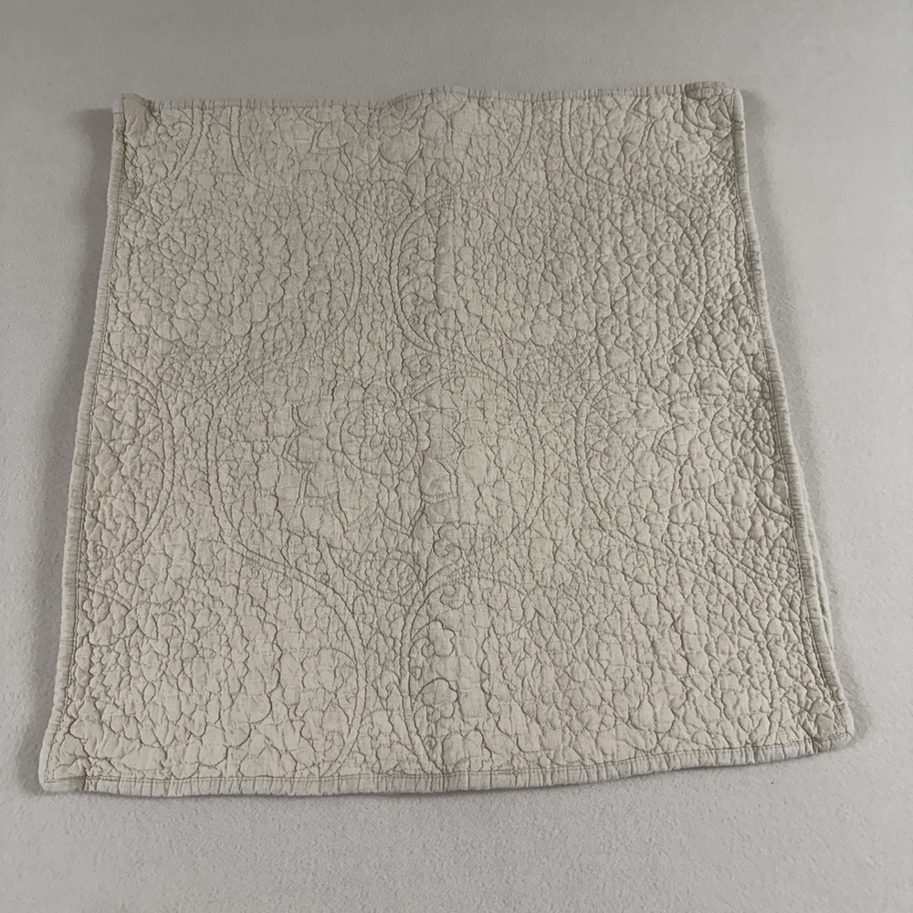 Pottery Barn Euro Sham 100% Linen Front Embroidered Floral Cottage Boho‎ Flaw